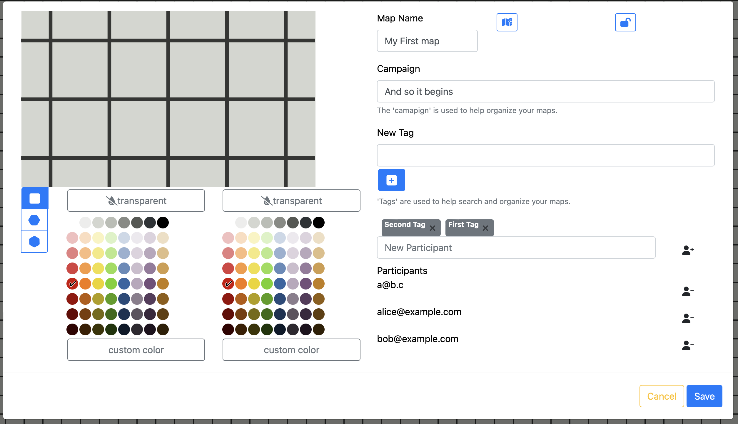 map settings modal